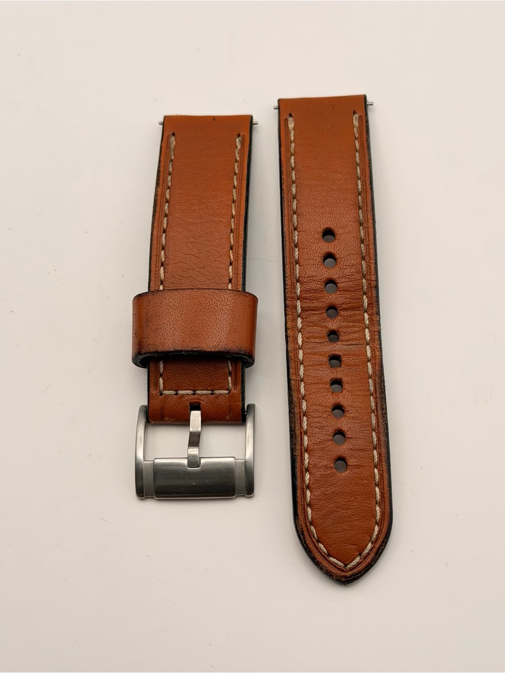 Fossil Genuine Leather Band, 22mm, Quick-fit, Brown & White Stitching